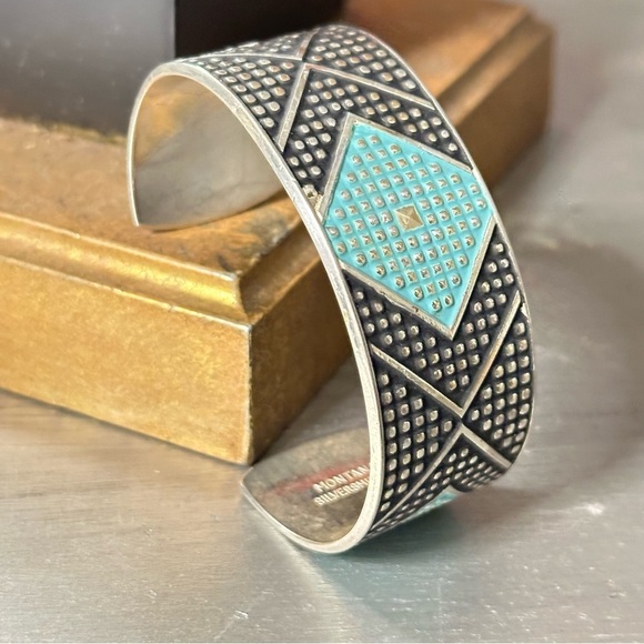 Montana Silversmiths Silver and Black Cuff Bracelet with Turquoise Accent. Solid - Picture 5 of 13